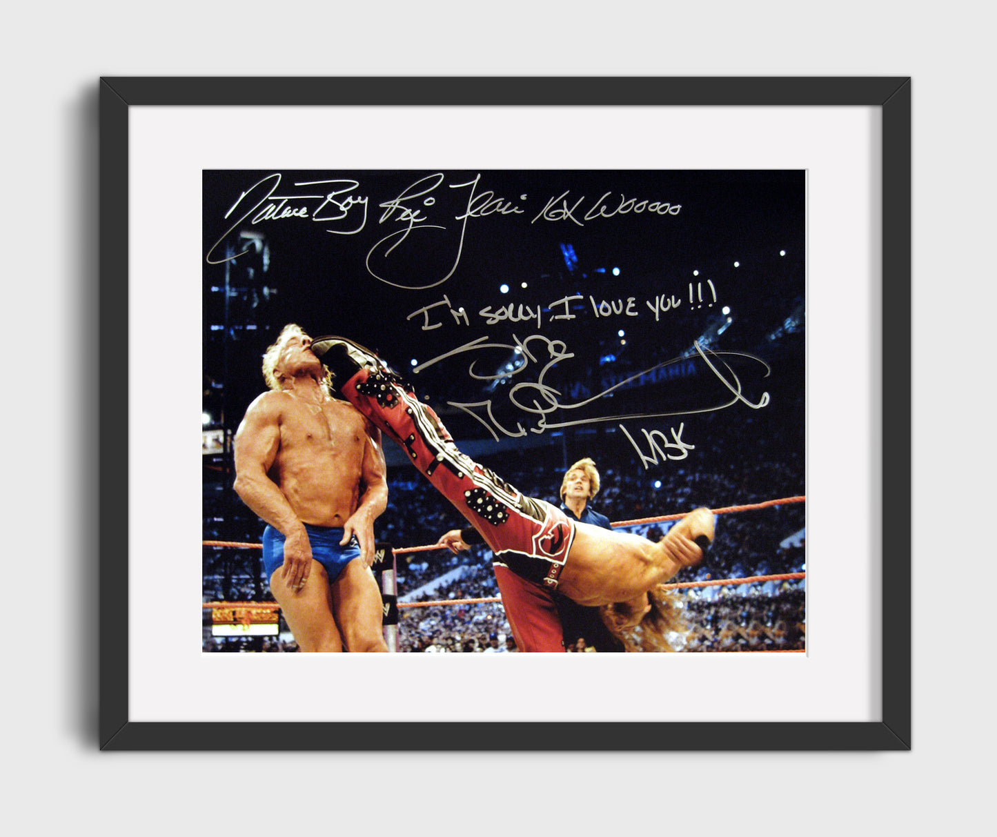 Flair vs Shawn Michaels - WrestleMania I'm Sorry I Love You Moment Wrestling Wall Art Gallery Frame wall art print – wrestling decor