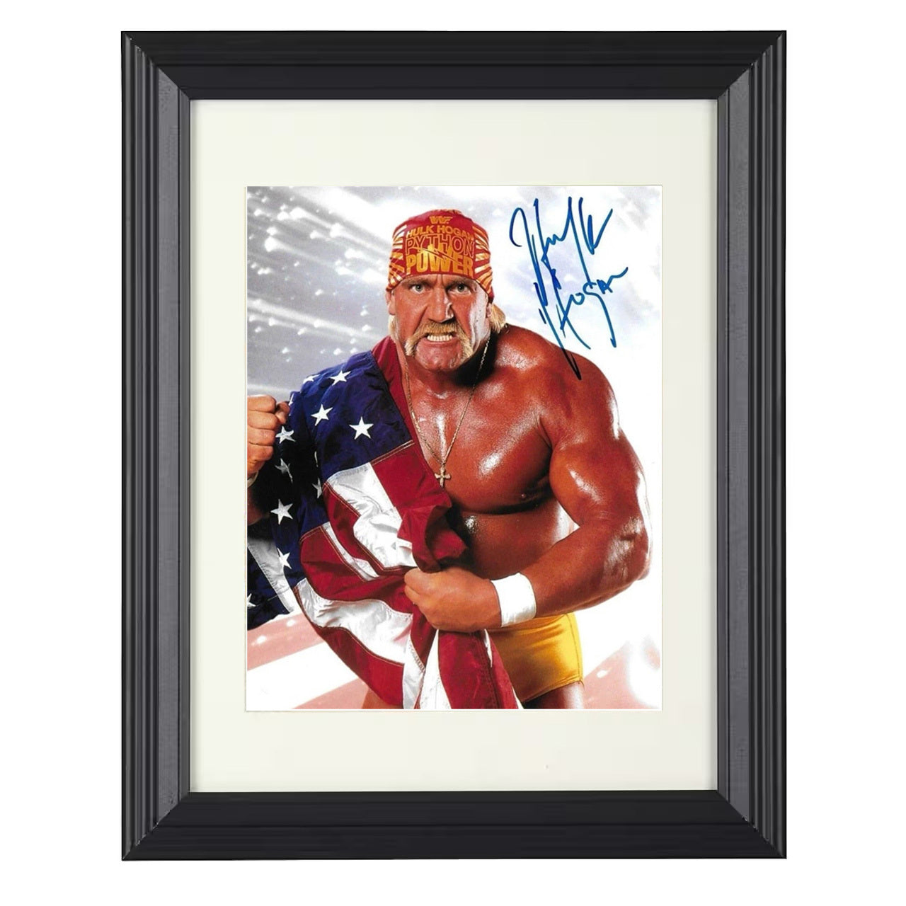 Hulk Hogan – American Flag Hulkamania Pose 8x10 matted black framed wrestling wall art