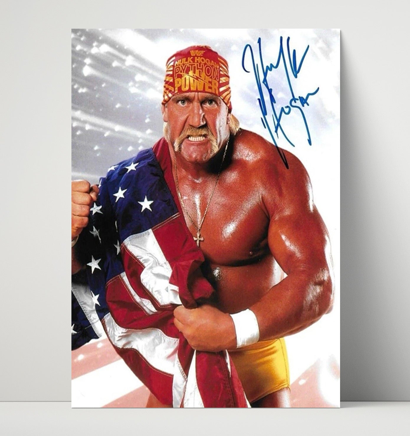 Hulk Hogan - American Flag Hulkamania Pose Wrestling Wall Art Unframed Print wall art print – wrestling decor