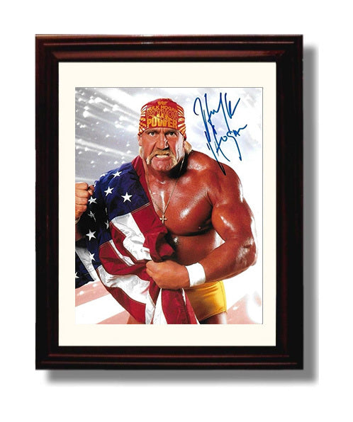 Hulk Hogan - American Flag Hulkamania Pose Wrestling Wall Art Beveled Frame wall art print – wrestling decor