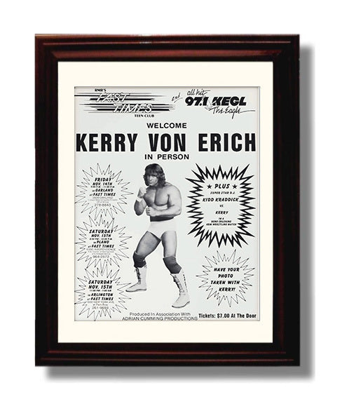 Kerry Von Erich - Teen Club Appearance Poster - Vintage Wrestling Wall Art Beveled Frame wall art print – wrestling decor