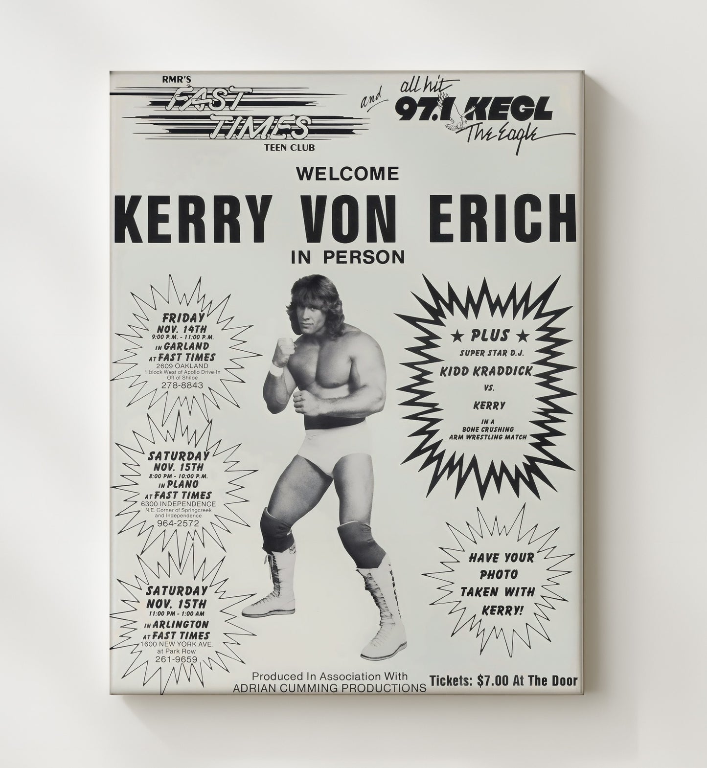 Kerry Von Erich - Teen Club Appearance Poster - Vintage Wrestling Wall Art Canvas wall art print – wrestling decor