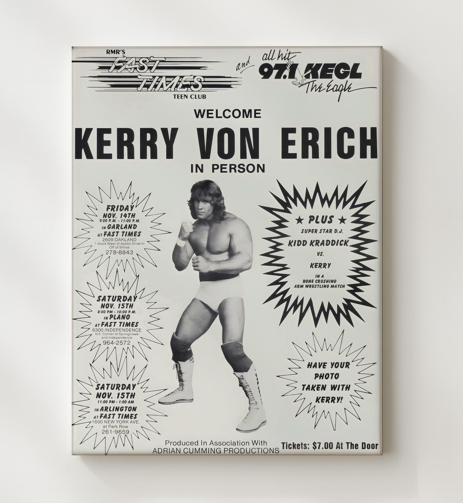 Kerry Von Erich - Teen Club Appearance Poster - Vintage Wrestling Wall Art Canvas wall art print – wrestling decor