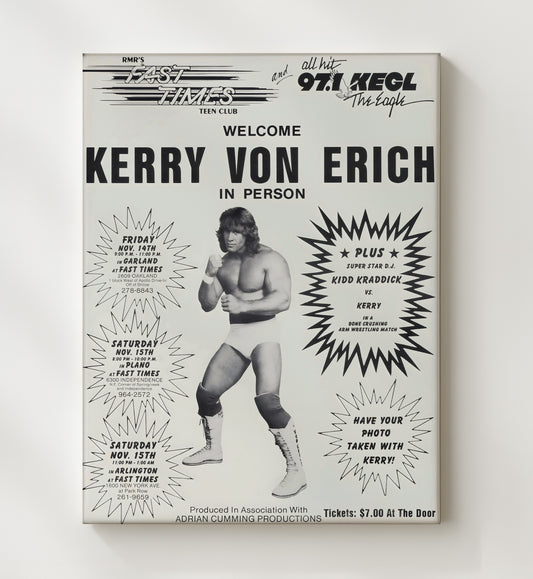 Kerry Von Erich - Vintage Teen Club Appearance Poster - Canvas wrestling wall art