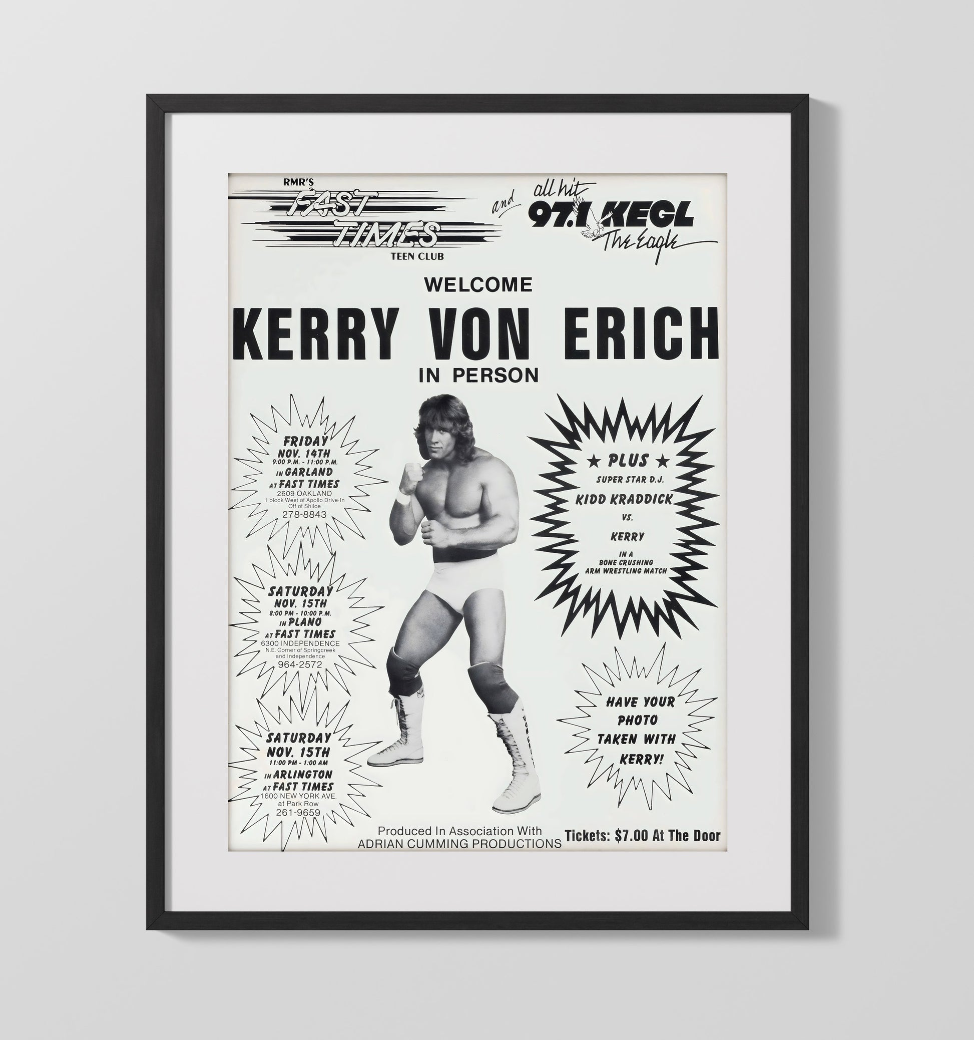 Kerry Von Erich - Teen Club Appearance Poster - Vintage Wrestling Wall Art Gallery Frame wall art print – wrestling decor