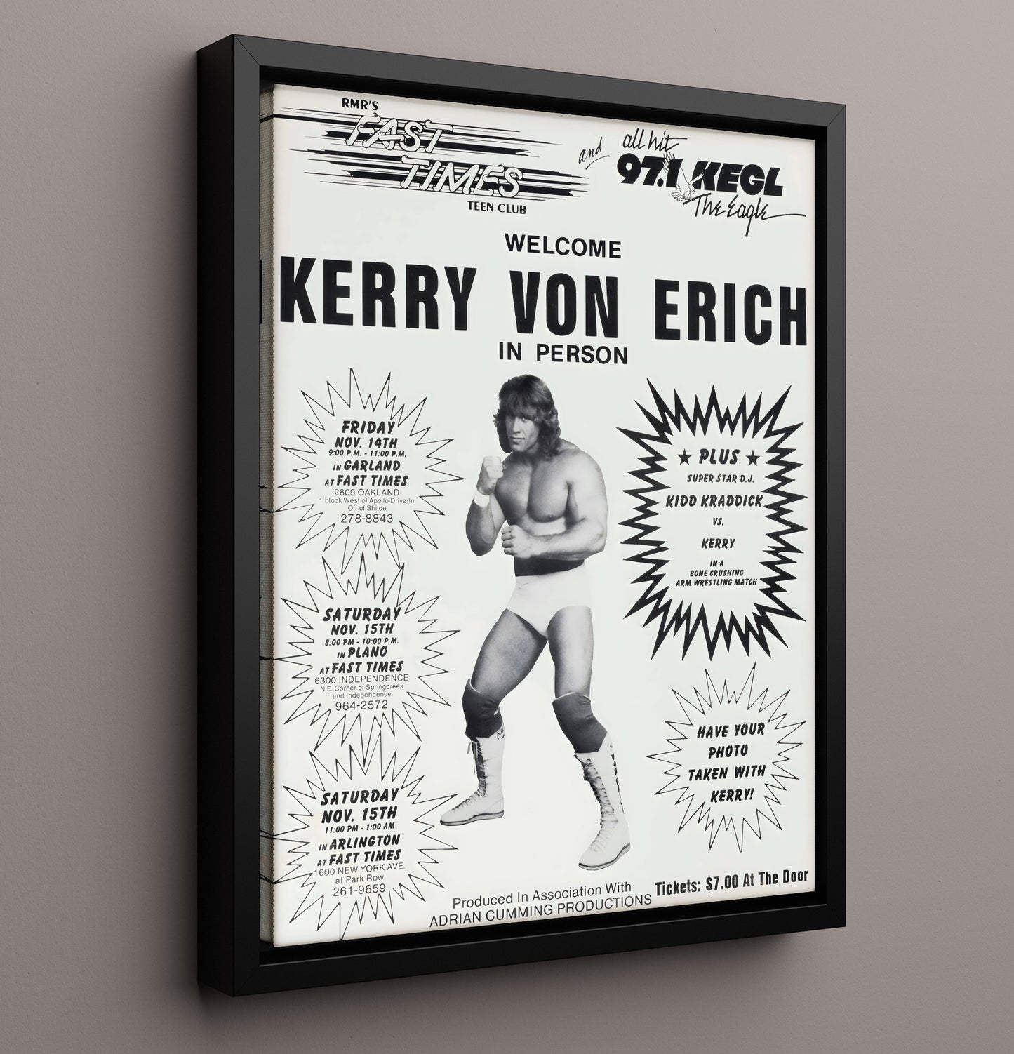 Kerry Von Erich - Teen Club Appearance Poster - Vintage Wrestling Wall Art Framed Canvas wall art print – wrestling decor