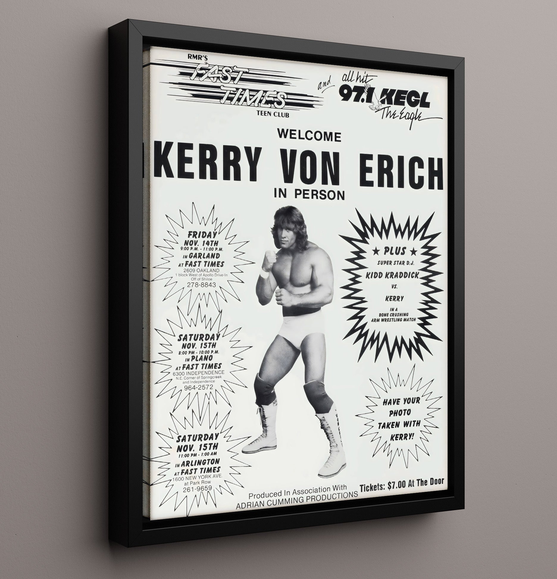 Kerry Von Erich - Teen Club Appearance Poster - Vintage Wrestling Wall Art Framed Canvas wall art print – wrestling decor