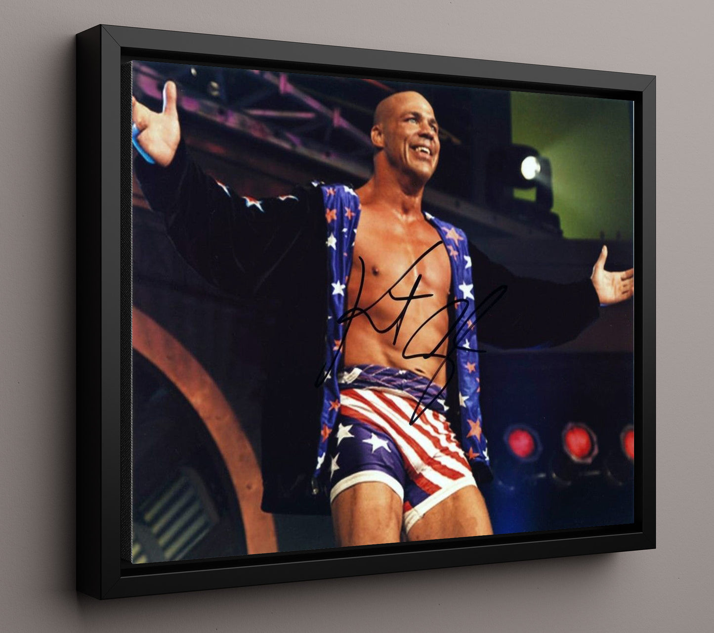 Kurt Angle - Patriotic Entrance Celebration Wrestling Wall Art Framed Canvas wall art print – wrestling decor