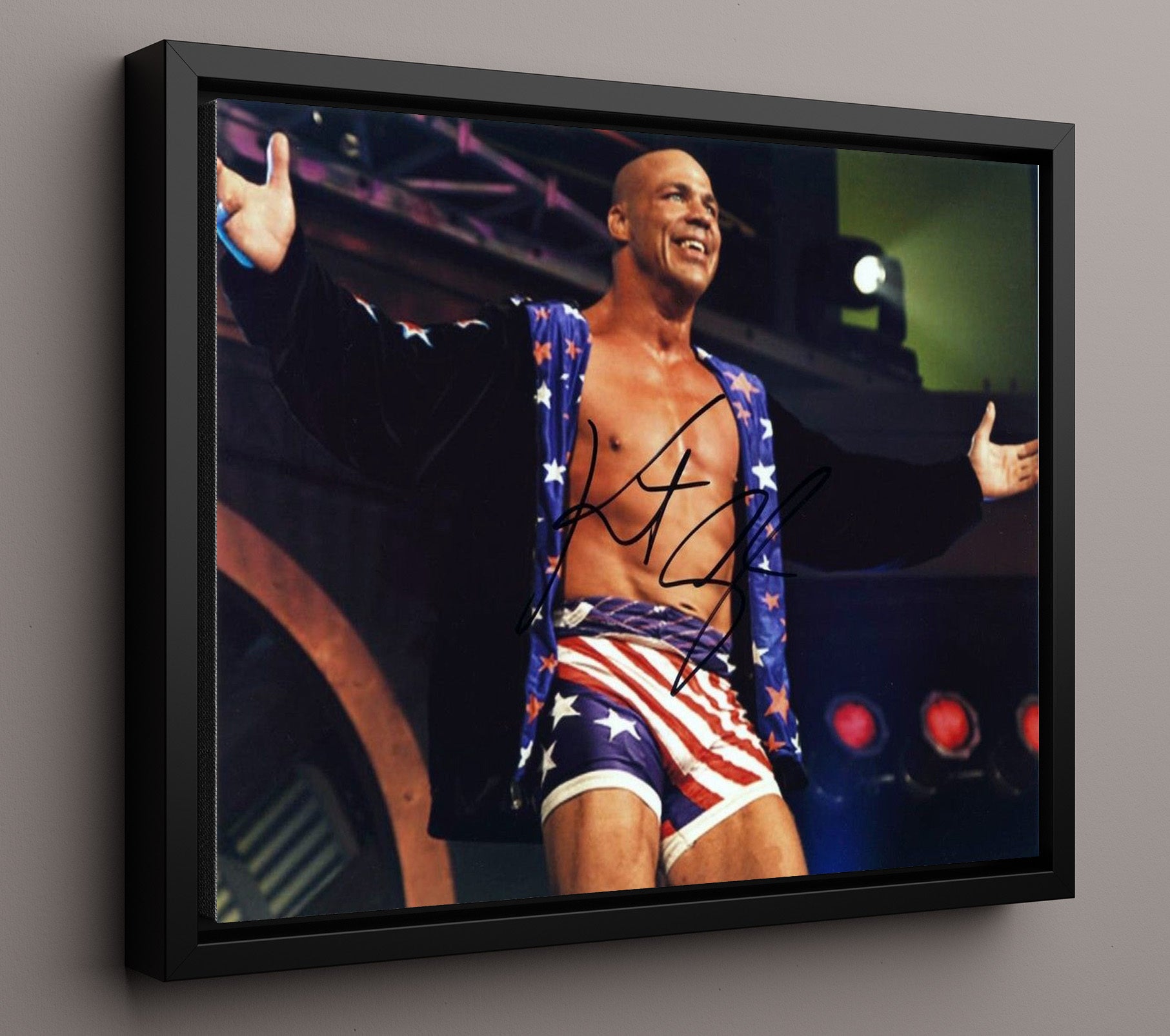 Kurt Angle - Patriotic Entrance Celebration Wrestling Wall Art Framed Canvas wall art print – wrestling decor