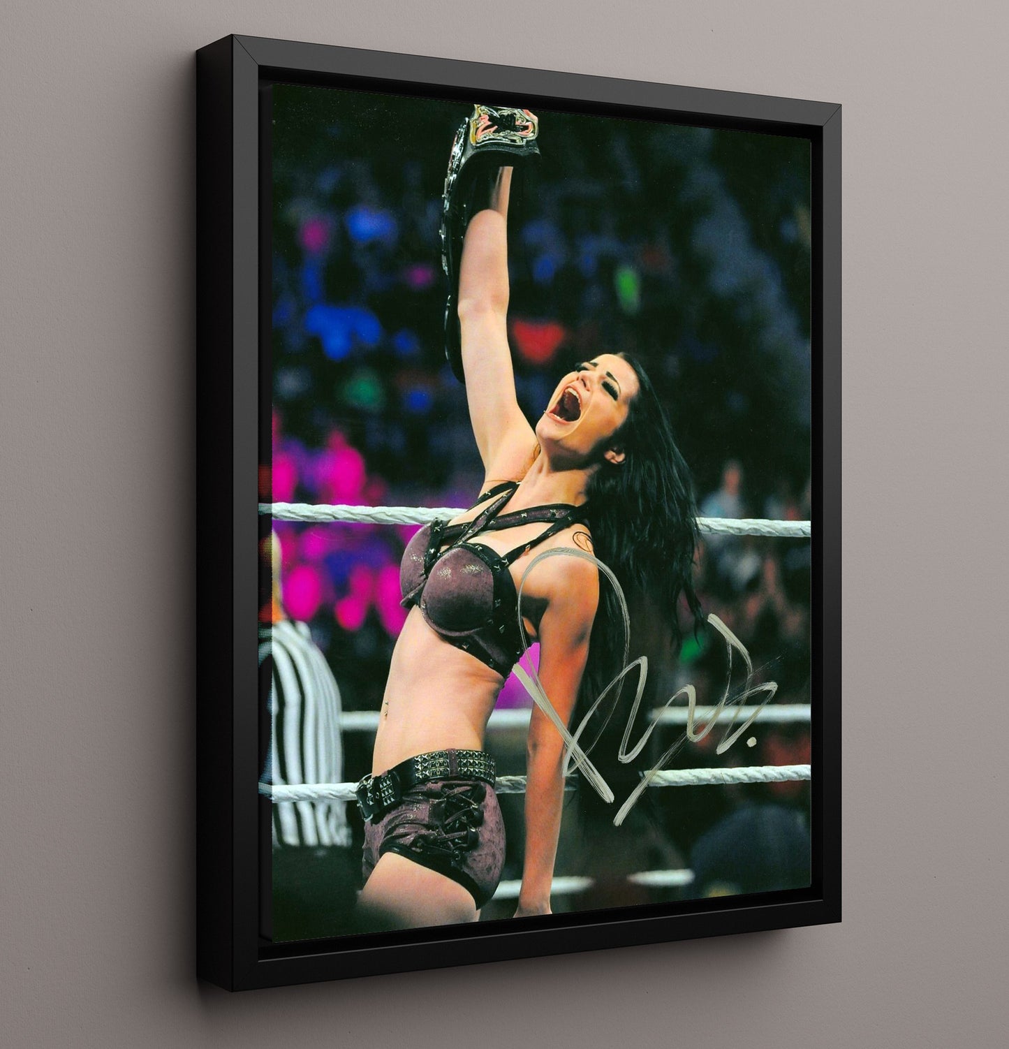 Paige - Champion Celebration Pose Wrestling Wall Art Framed Canvas wall art print – wrestling decor