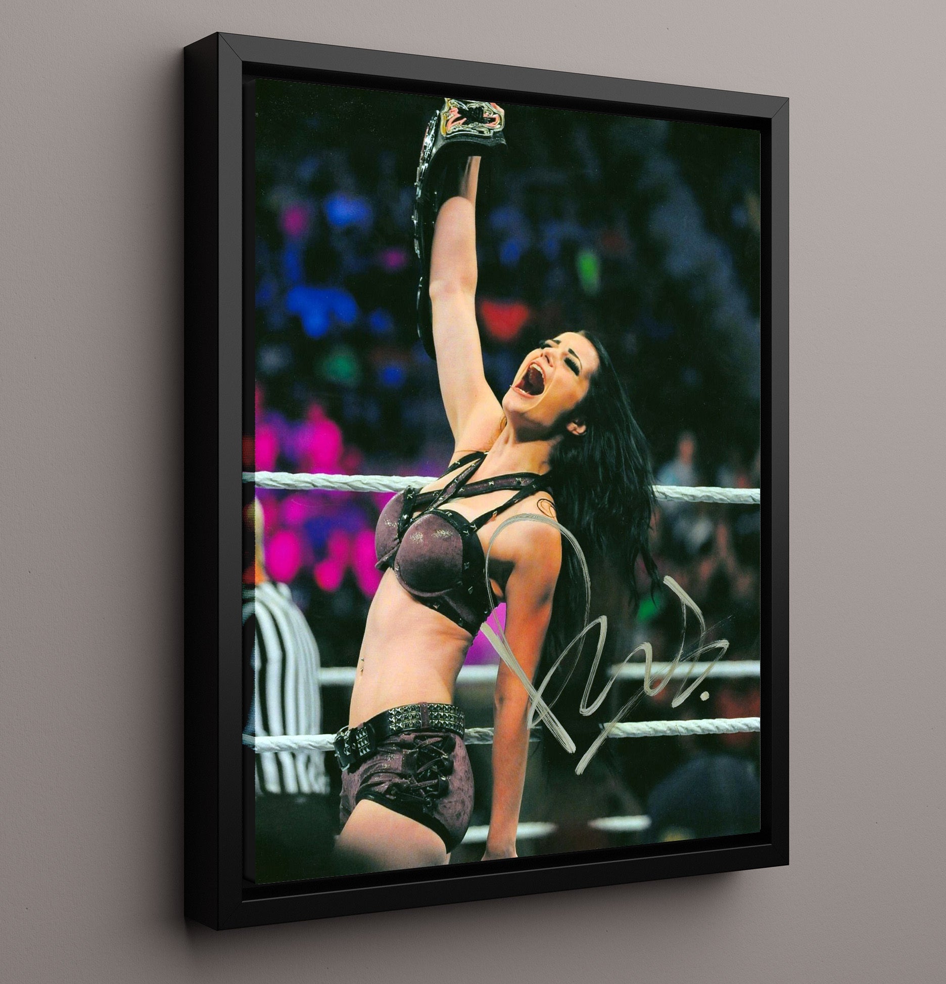 Paige - Champion Celebration Pose Wrestling Wall Art Framed Canvas wall art print – wrestling decor