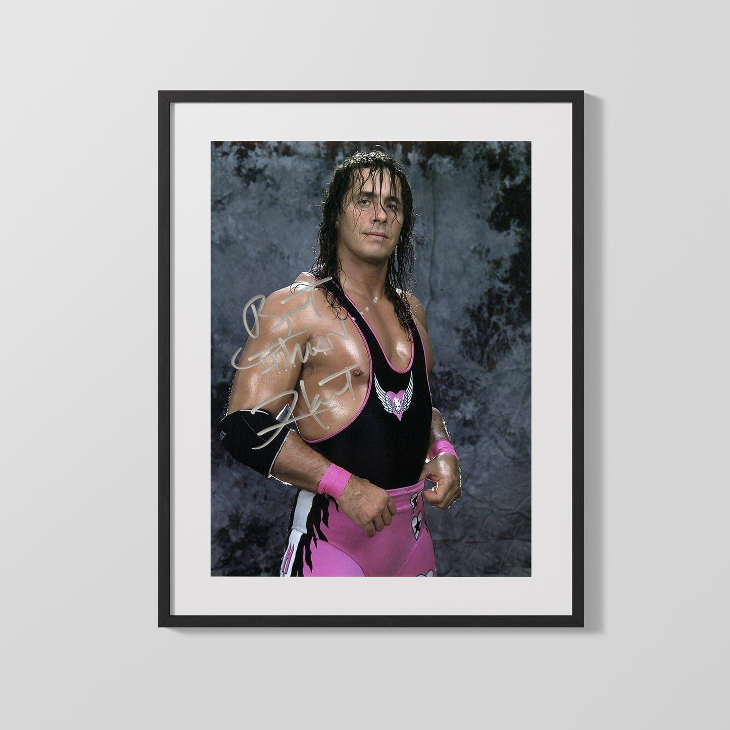 Wrestling Autograph Photo - Bret Hart Iconic - Pink and Black Attack