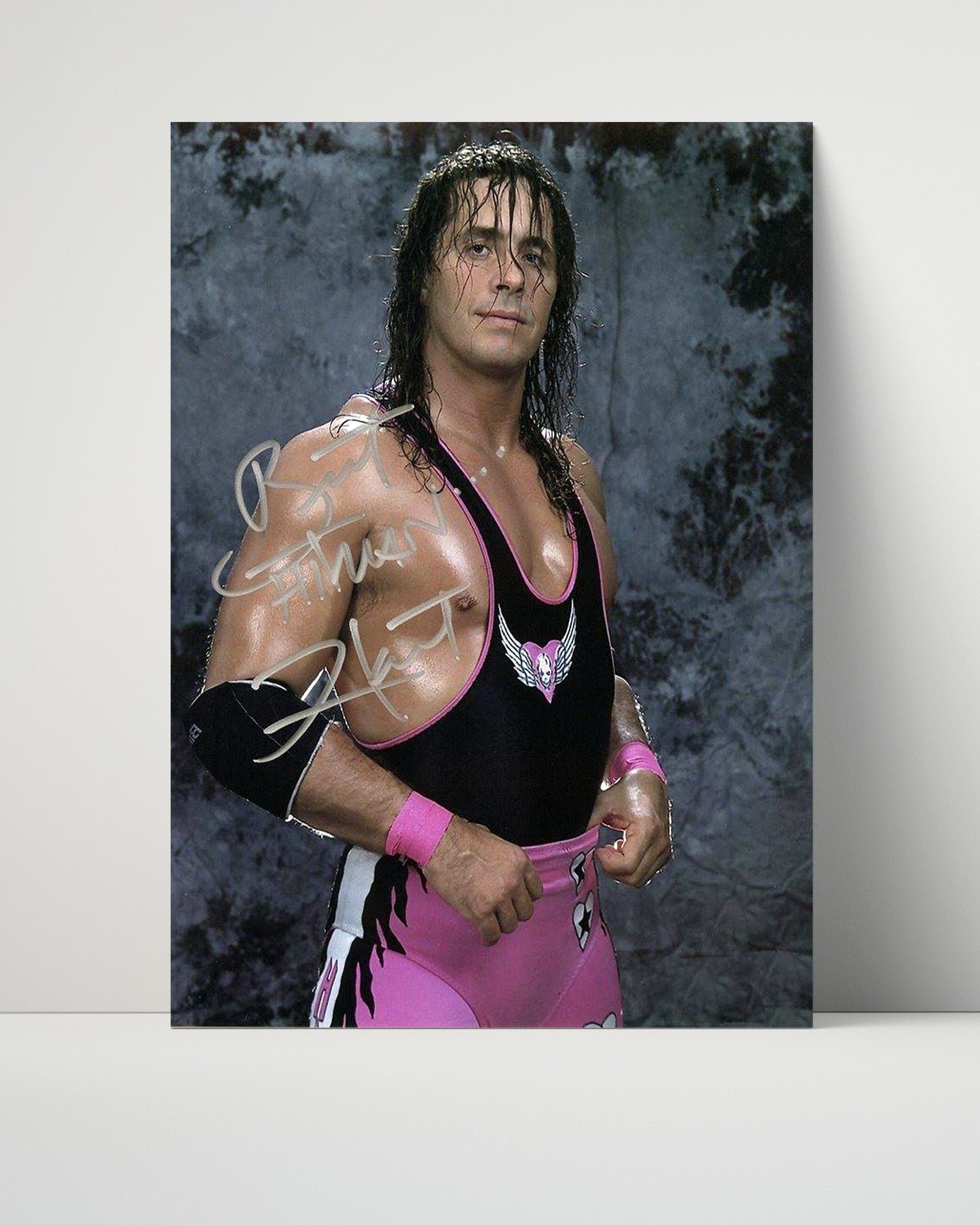 Wrestling Autograph Photo - Bret Hart Iconic - Pink and Black Attack