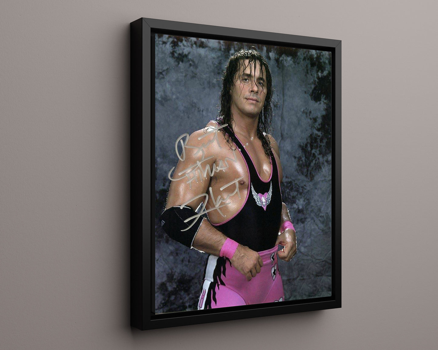 Wrestling Autograph Photo - Bret Hart Iconic - Pink and Black Attack