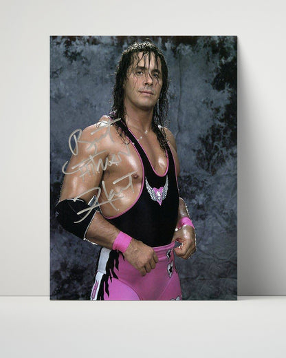 Wrestling Autograph Photo - Bret Hart Iconic - Pink and Black Attack - Unframed