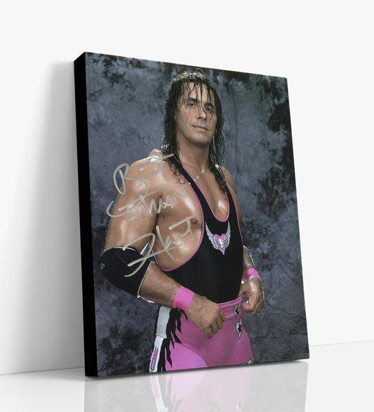 Wrestling Autograph Canvas - Bret Hart Iconic - Pink and Black Attack