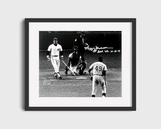 Yankees - Reggie Jackson - At Bat 1977 World Series - Signed 3 HR -   B&W - L&scape