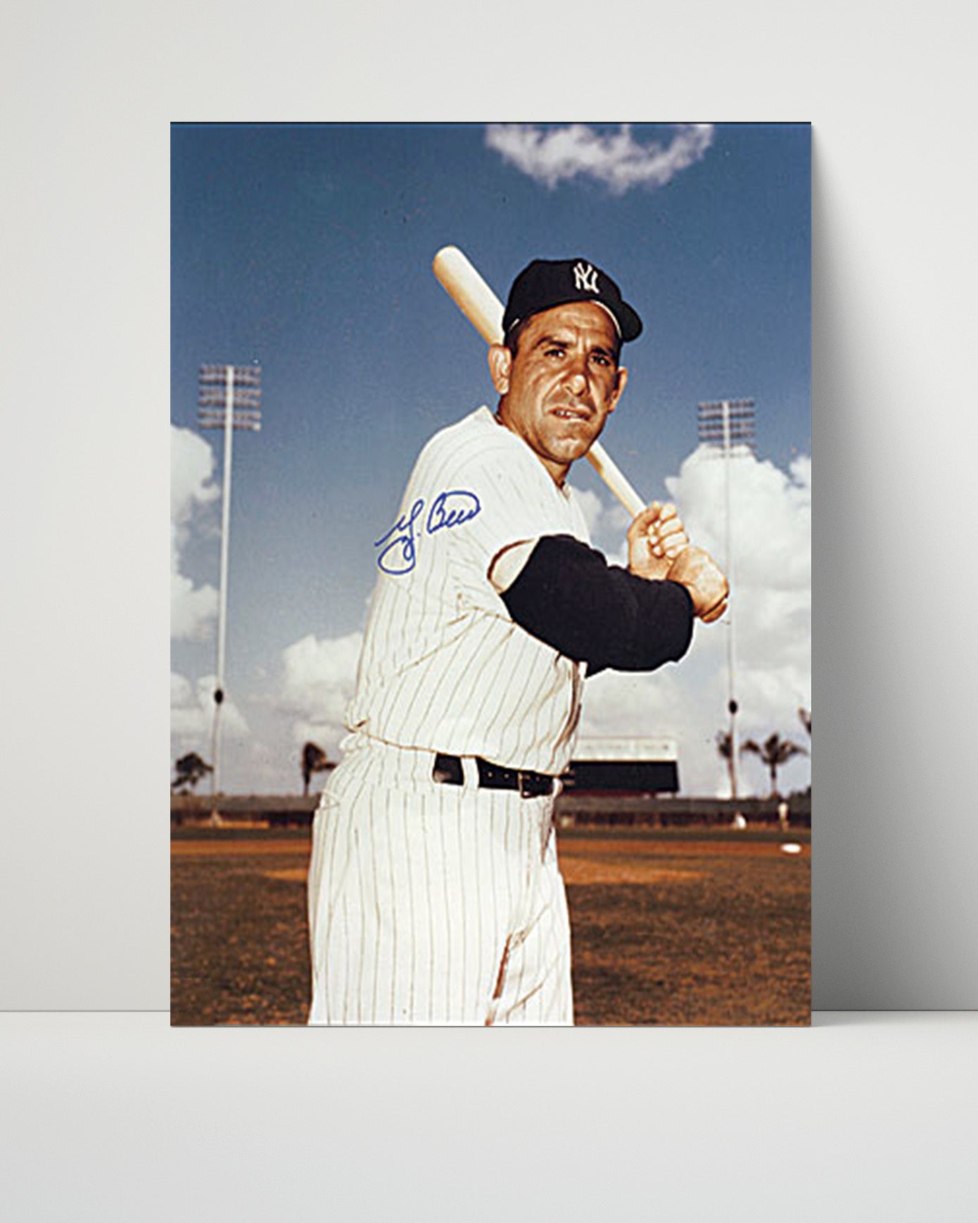 Yogi Berra Autograph Poster - Bat Pose - Pinstripe Legend