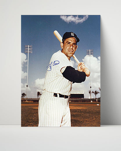Yogi Berra Autograph Poster - Bat Pose - Pinstripe Legend