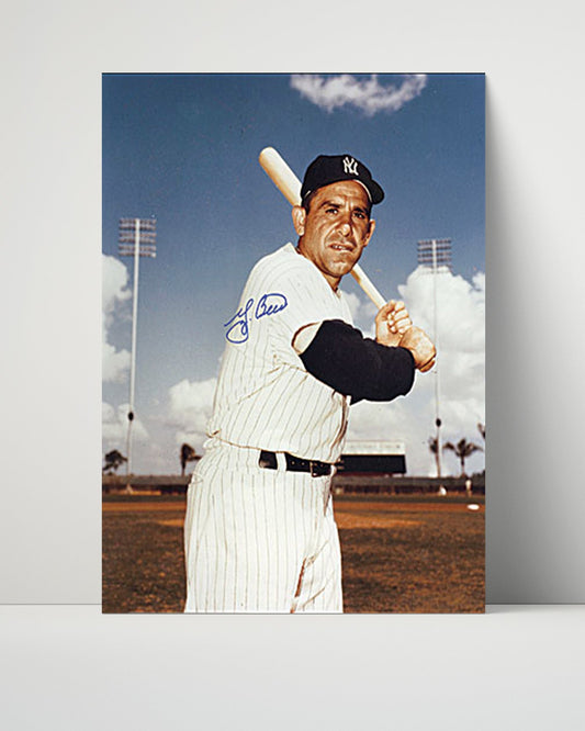 Yogi Berra Autograph Poster - Bat Pose - Pinstripe Legend