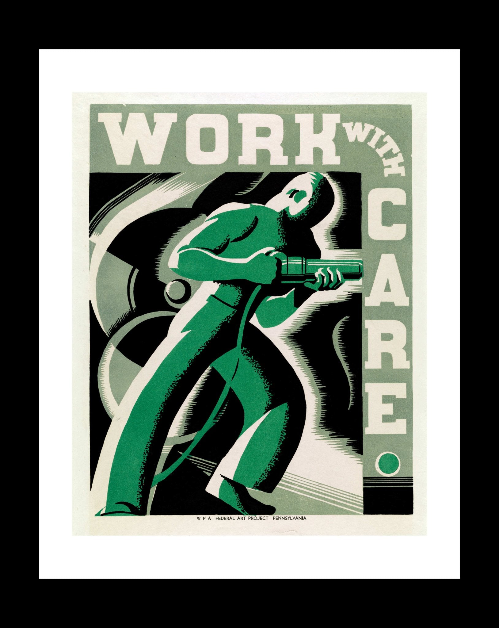 Health & Safety Print:  Work With Care - vintageframedprints.com